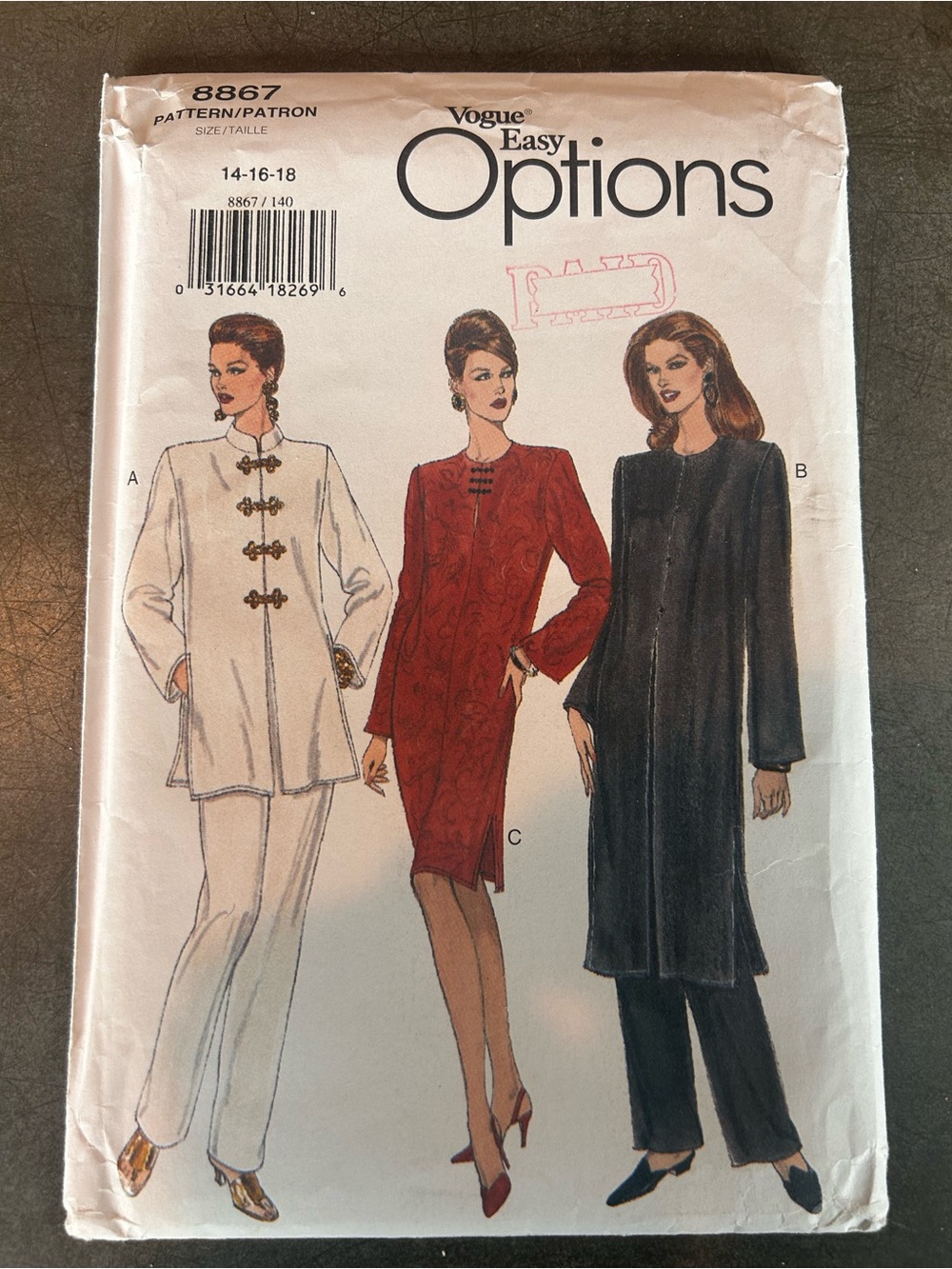 Vintage Vogue 8867 Tunic Dress Pants Pattern Size 14-16-18 UNCUT